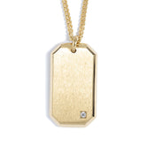 Gold IP Finish Stainless Steel Satin Finish Dog Tag with Simulated Diamond on 22 2.5mm Gold IP Finish Rounded Box Chain